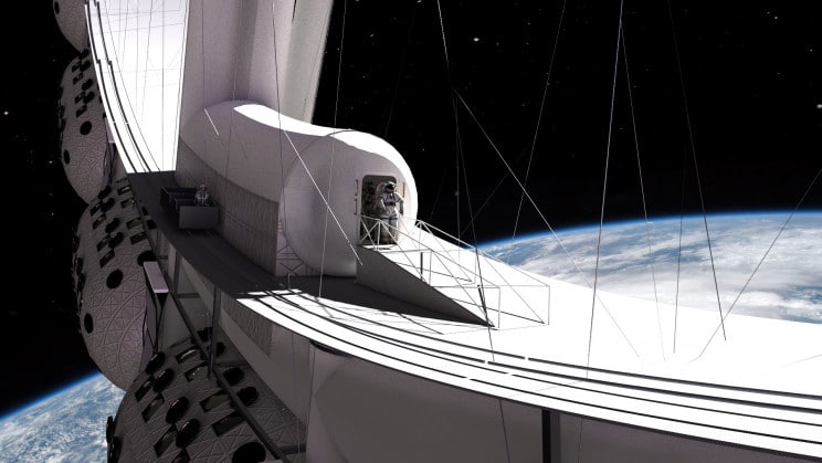 Ilustração mostra astronauta na Estação Espacial Voyager