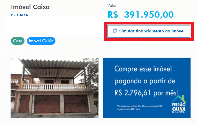 Tela do evento online Feirão Caixa da Casa Própria