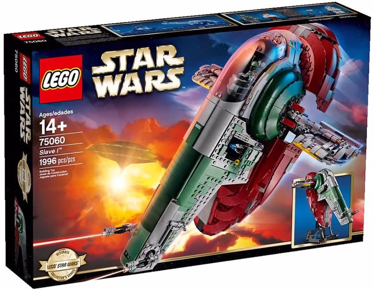 Foto mostra caixa de set de Lego lançado com a nave de Boba Fett com seu nome original, Slave I