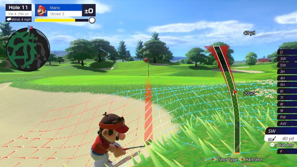 Tela do jogo mostra Mario tentando retirar bola de banco de areia.
