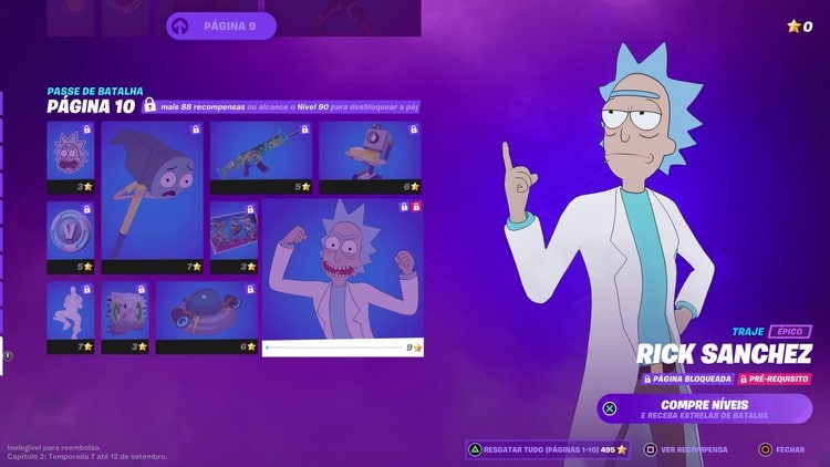 Rick, da série ‘Rick & Morty', está em 'Fortnite'. Imagem: Epic Games/Reprodução