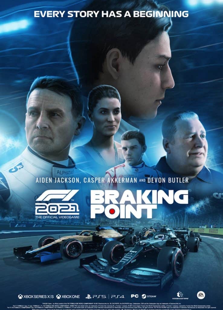 Pôster oficial do modo história do 'F1 2021', batizado de Ponto de Frenagem. Imagem EA/Divulgação