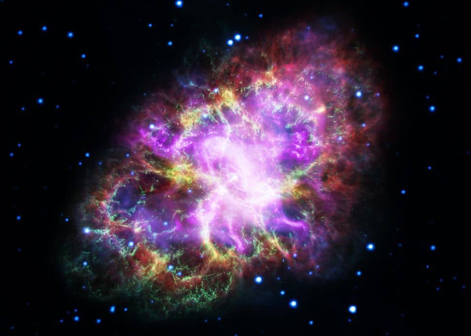 Imagem mostra a Nebula do Caranguejo, que agora foi comprovada ter nascido de uma supernova de captura de elétrons