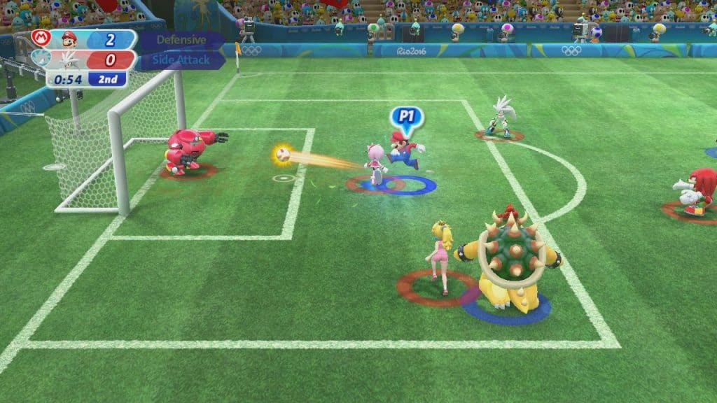 Imagem mostra personagens da Nintendo em campo de futebol.