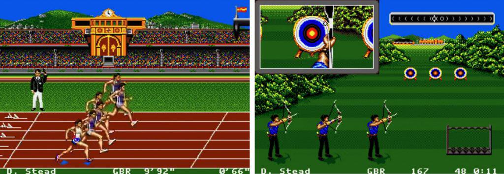Imagem mostra tela de duas modalidades no jogo. A primeira, uma corrida, à esquerda, arco e flecha.