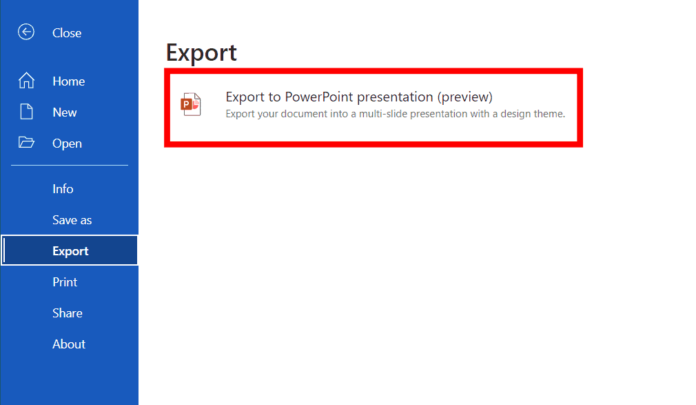 Exportar documento do Word em formato de apresentação do PowerPoint