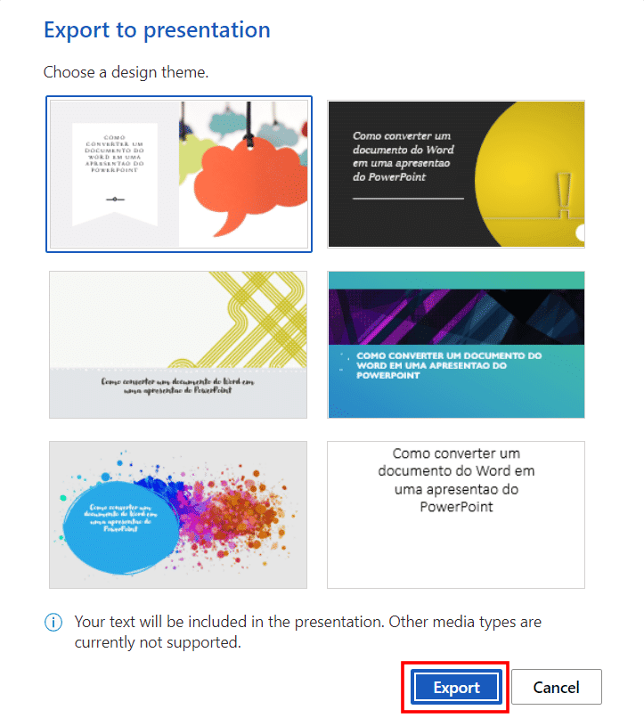 Converter documentos do Word em PowerPoint, passo 3