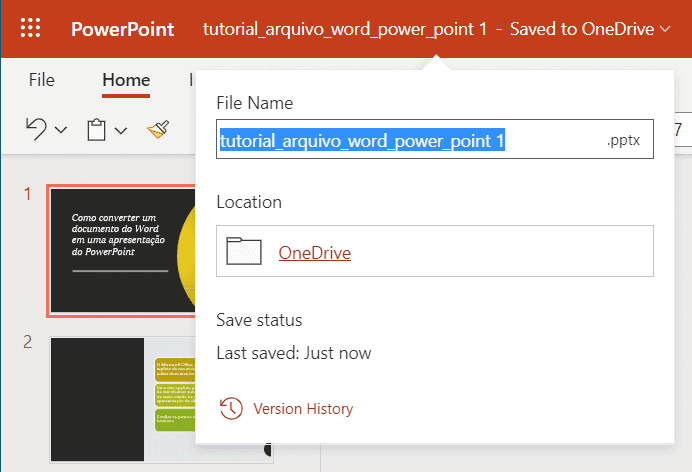 Como alterar o nome do arquivo salvo como apresentação do PowerPoint
