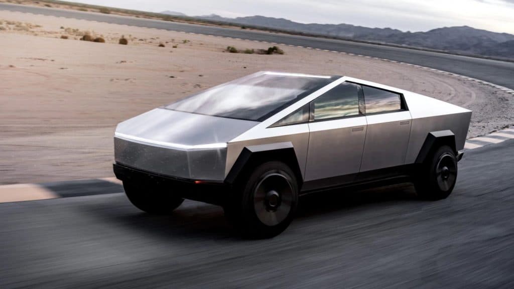 Modo Caranguejo? Cybertruck da Tesla será capaz de girar as quatro rodas, de acordo com Elon Musk. Imagem: Tesla/Divulgação