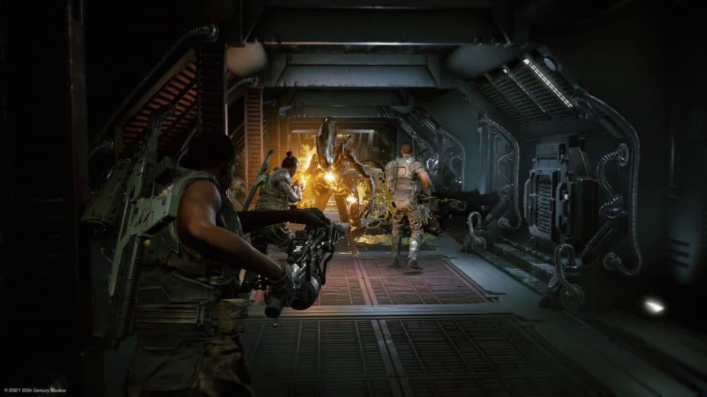 Os cenários de 'Fireteam Elite' reproduzem a estética - já consagrada - dos filmes 'Alien' de 1979 e 1986. Imagem: Cold Iron Studios/Divulgação