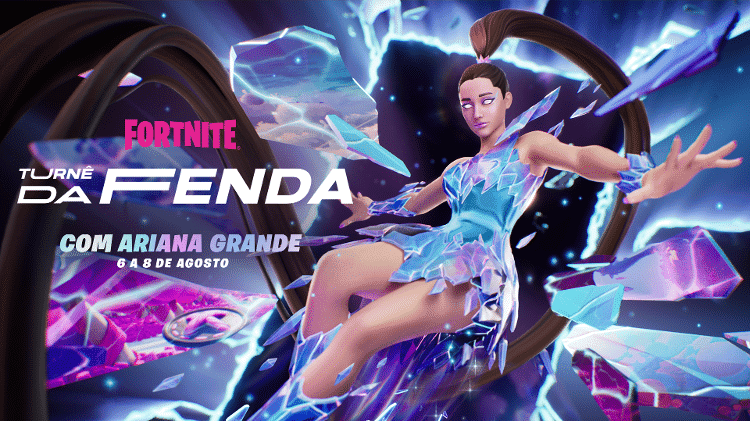 Fortnite: Ariana Grande está na Turnê da Fenda. Imagem: Divulgação/EpicGames
