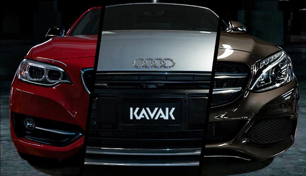 Imagem mostra uma montagem com três marcas de carros que podem ser encontrados na startup Kavak, especializada em revenda de carros usados
