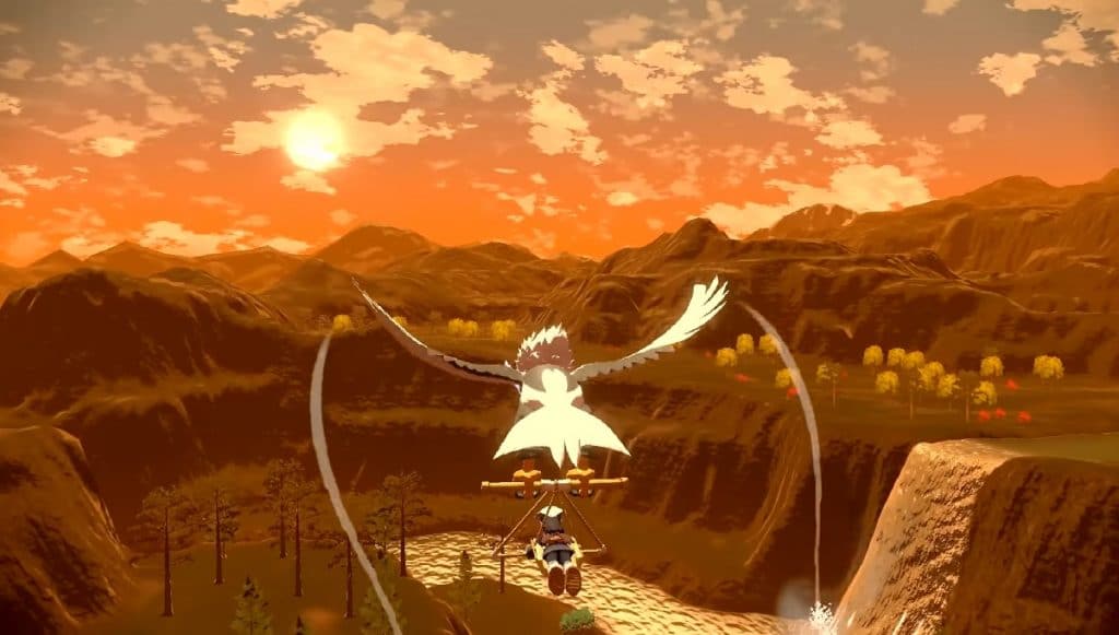Voando em um Pokémon em 'Pokémon Legends: Arceus'