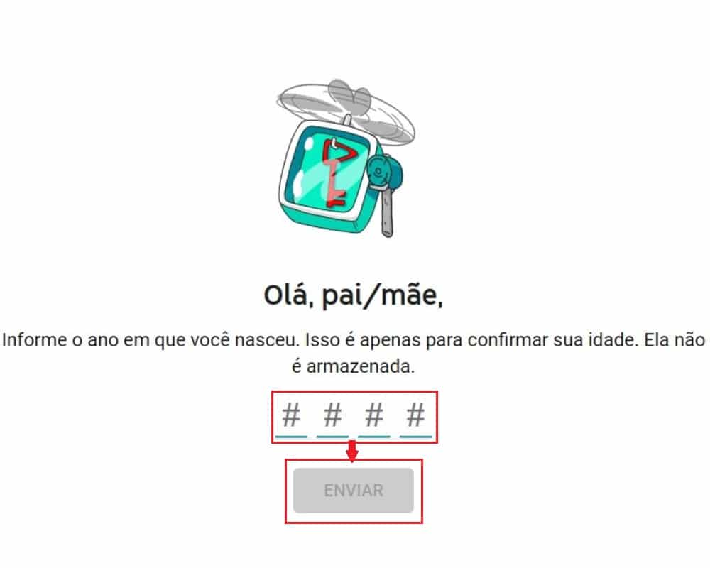 Confirmação do ano de nascimento para criar um perfil no YouTube Kids