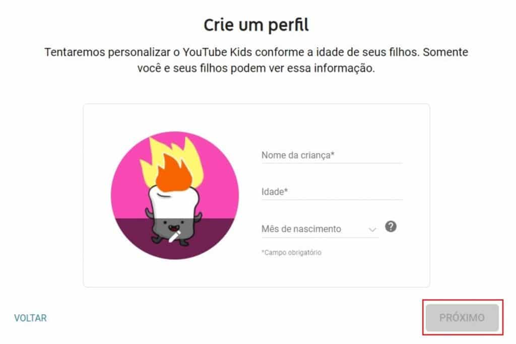 Criar um perfil para criança no YouTube Kids