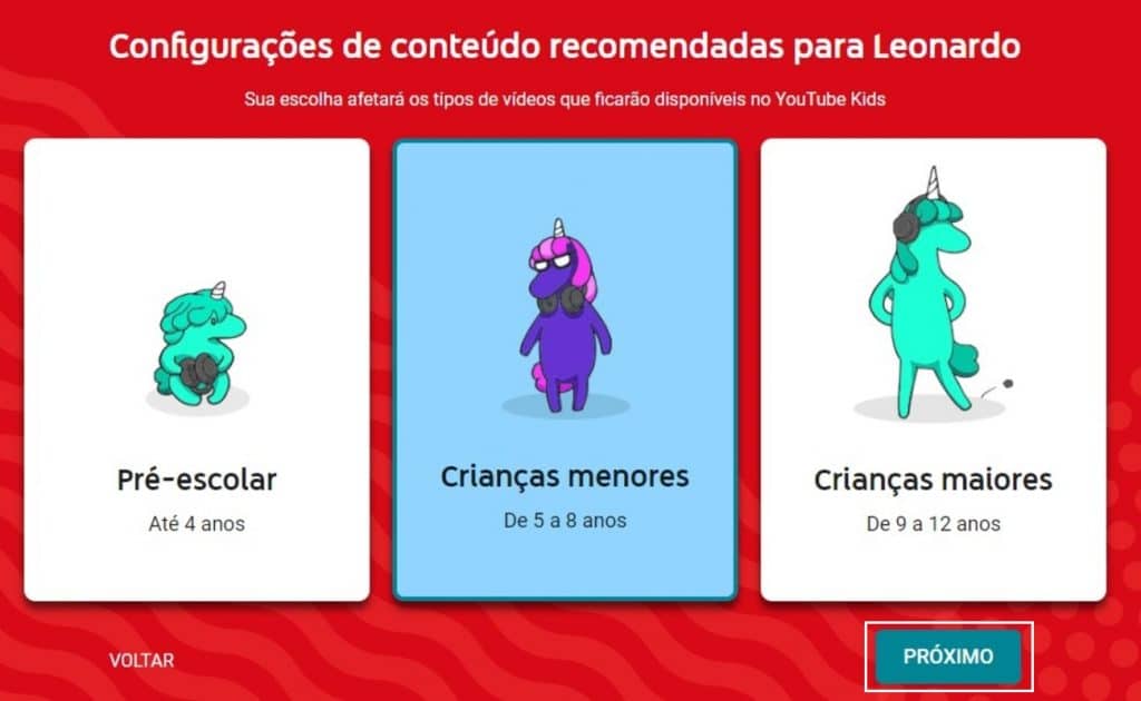 Selecionar a idade no perfil do YouTube Kids