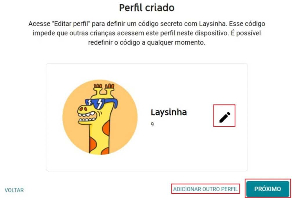 Selecionar, editar ou criar novo perfil no YouTube Kids