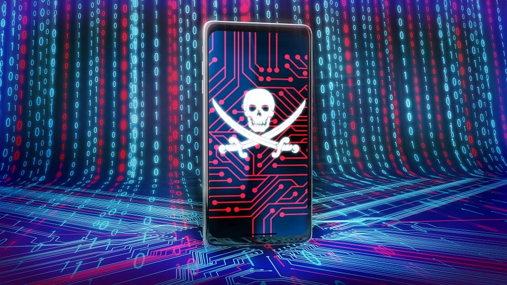 celular com imagem de pirataria na tela