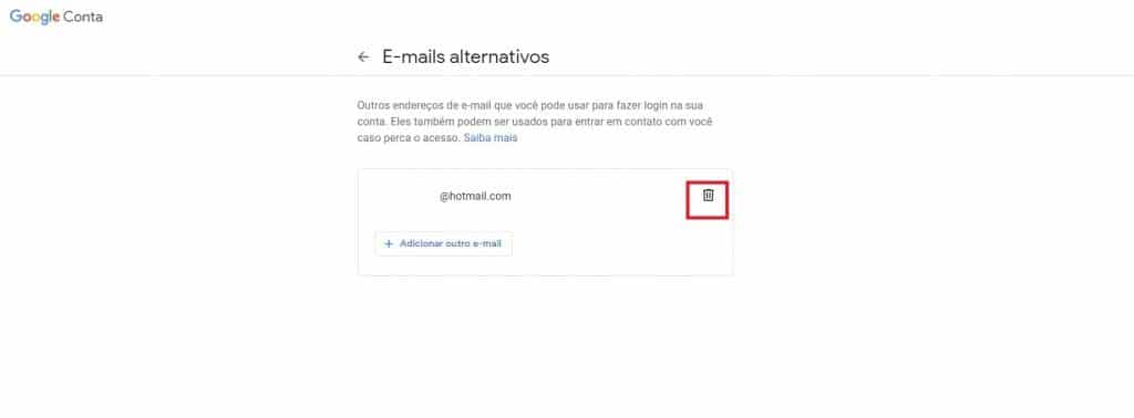 Como excluir conta alternativa