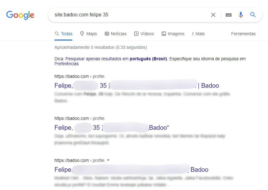 Como pesquisar perfil do Badoo no Google