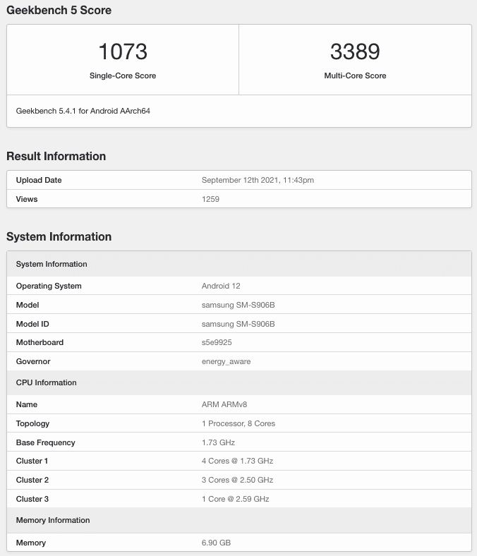 Exynos 2200 no Geekbench (Imagem: reprodução/Geekbench)