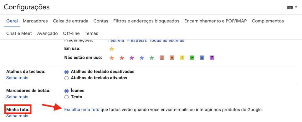 Print da tela mostra o passo a passo para alterar a foto de perfil no Gmail