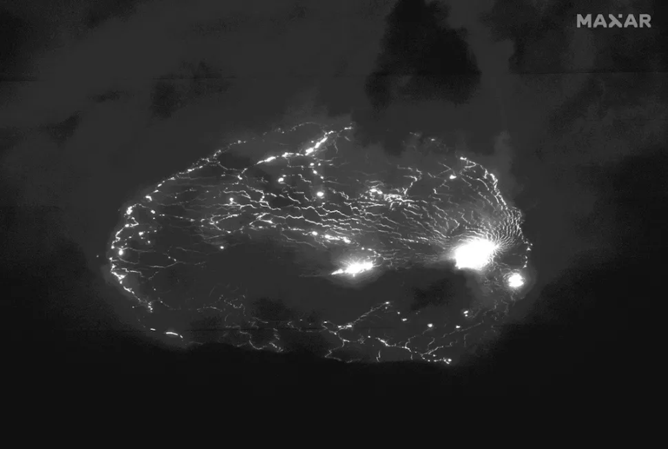 Imagem mostra erupção do vulcão Kilauea, no Havaí, capturada por satélites da Maxar Technologies