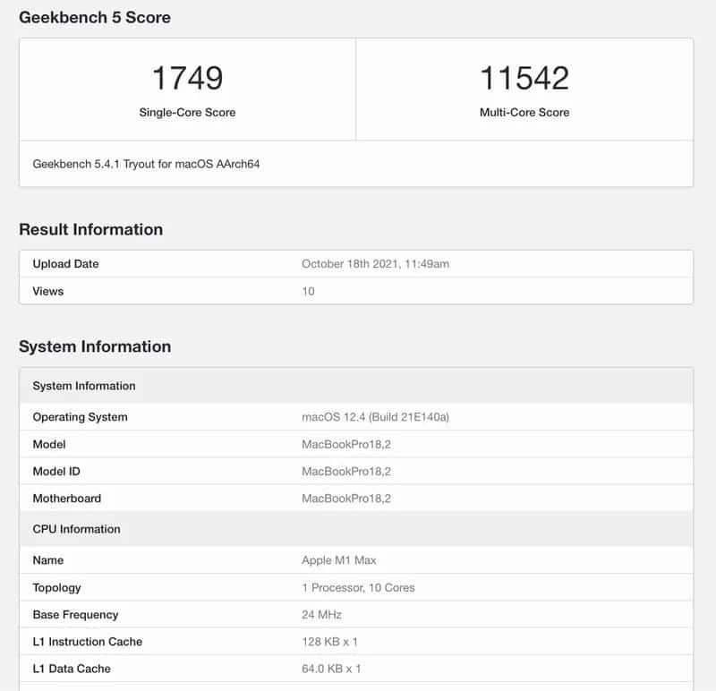 Apple M1 Max é duas vezes superior aos chips antigos da Apple. Imagem: Geekbench