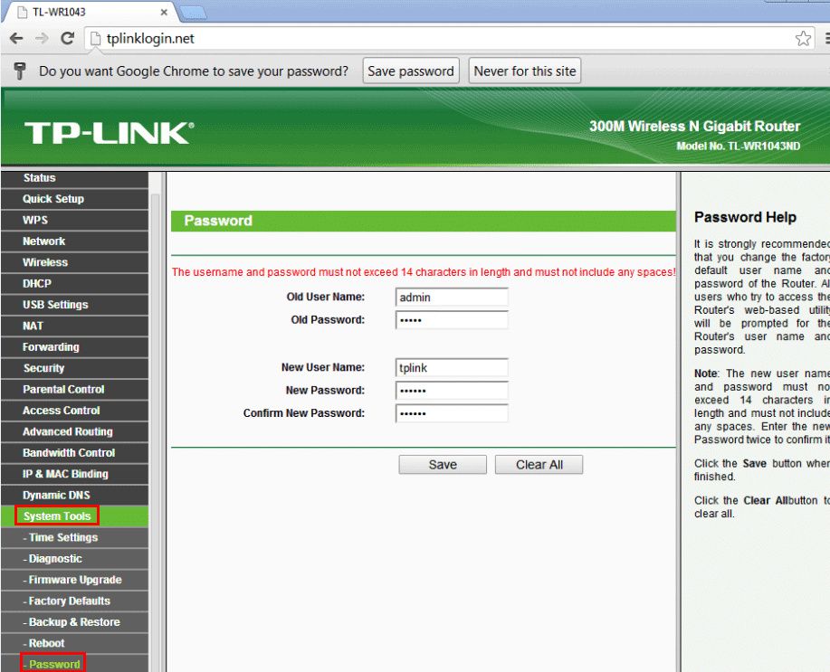 Print do passo a passo para alteração da senha do roteador TP-Link