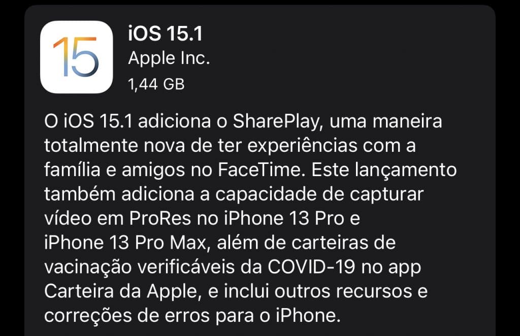 iOS 15.1 (Imagem: reprodução)