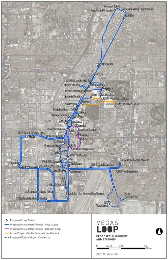 mapa da Boring Company com a extensão do Vegas Loop