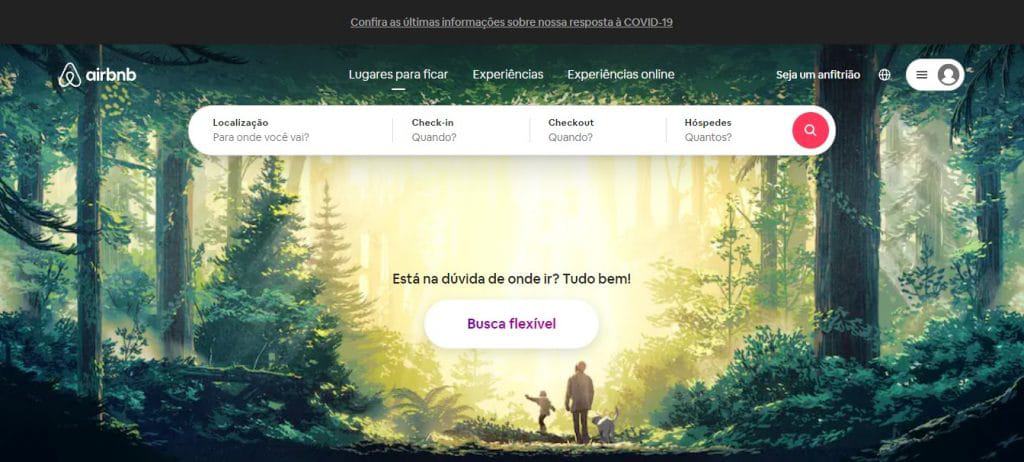 Home do site Airbnb em outubro de 2021