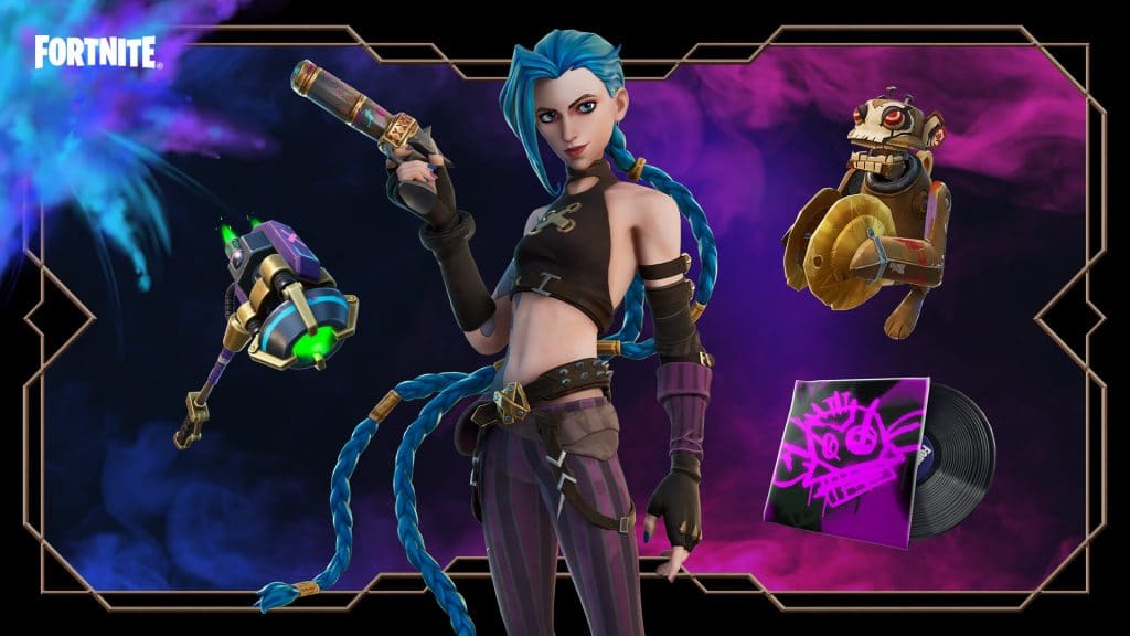 Traje Jinx (Arcane). Imagem: Epic Games/Divulgação