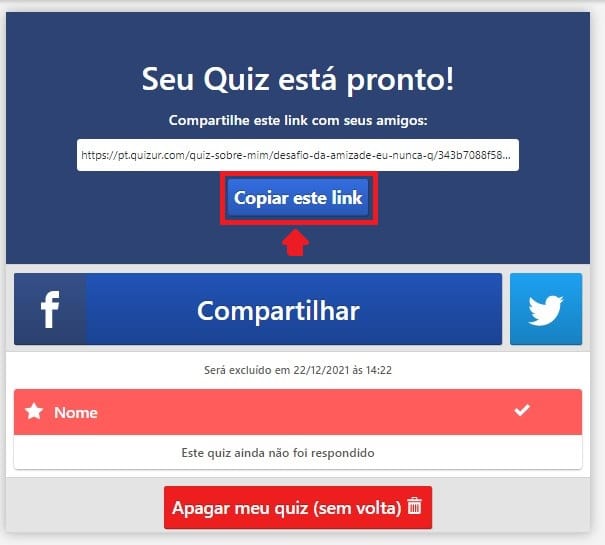Como compartilhar quiz do Quizur no WhatsApp