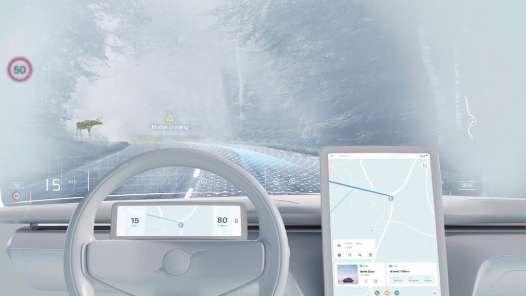 Volvo com head-up display gigante no para-brisas