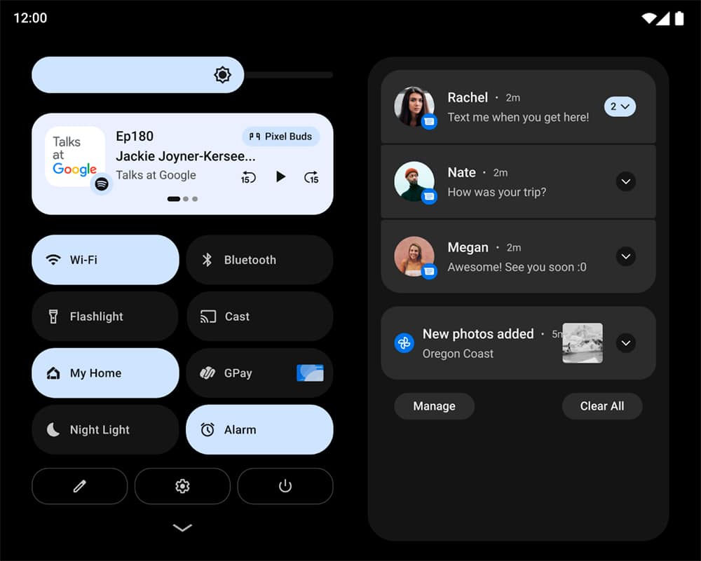 Captura de tela do Android 12L, mostrando como ele aproveita melhor o espaço lateral de uma tela maior