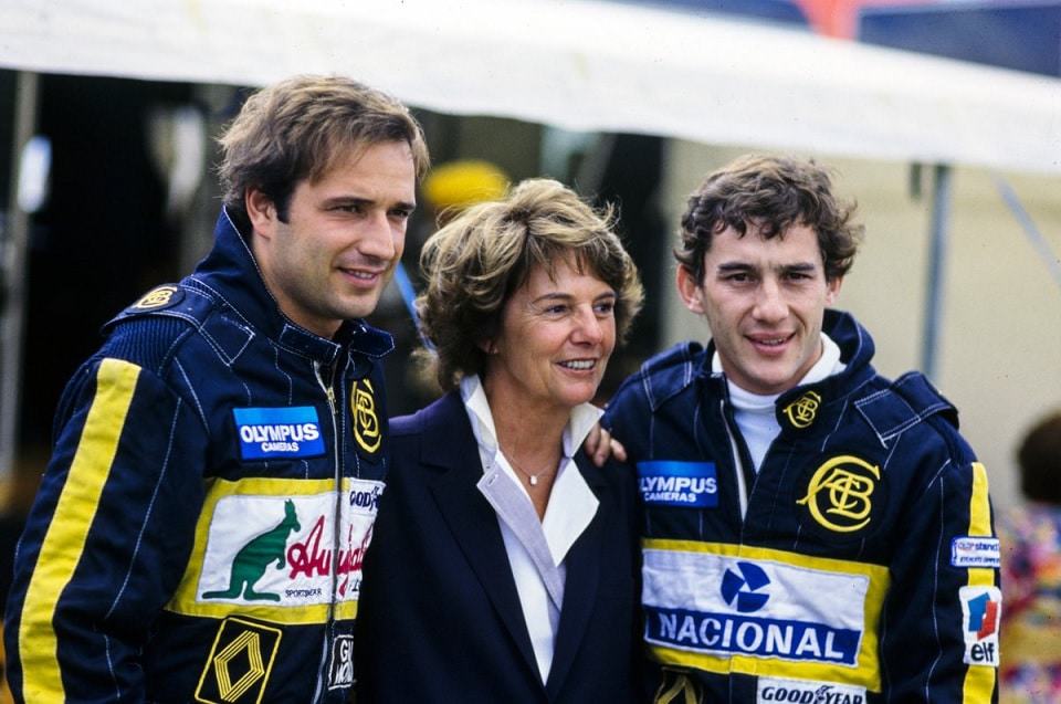 Hazel Chapman, com Elio de Angelis e Ayrton Senna