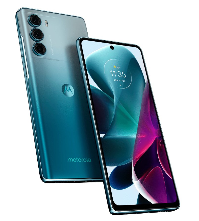 Moto G200 5G na cor verde (que mais parece azul)