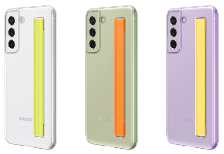 Capa com cinta de silicone mantém o Galaxy S21 FE na mão