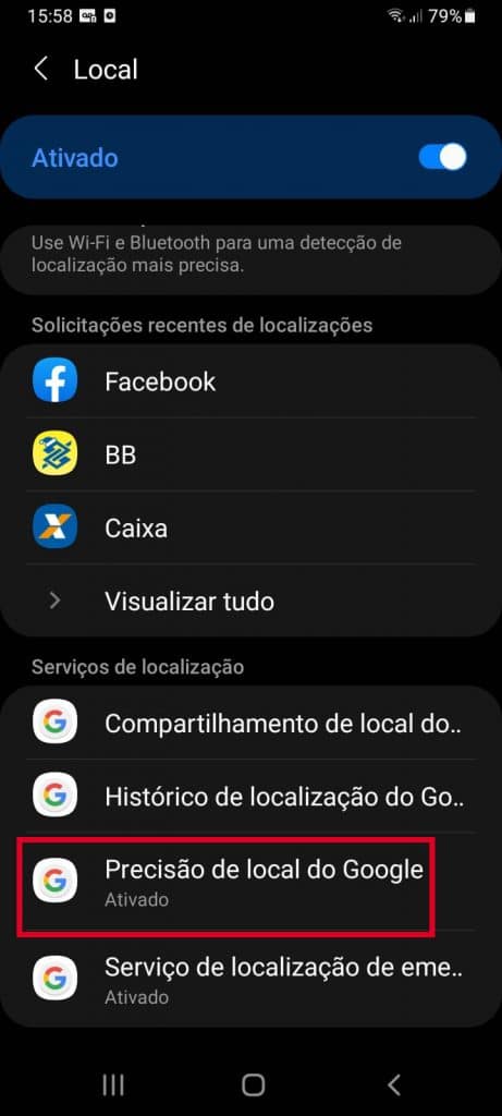 precisão de local android