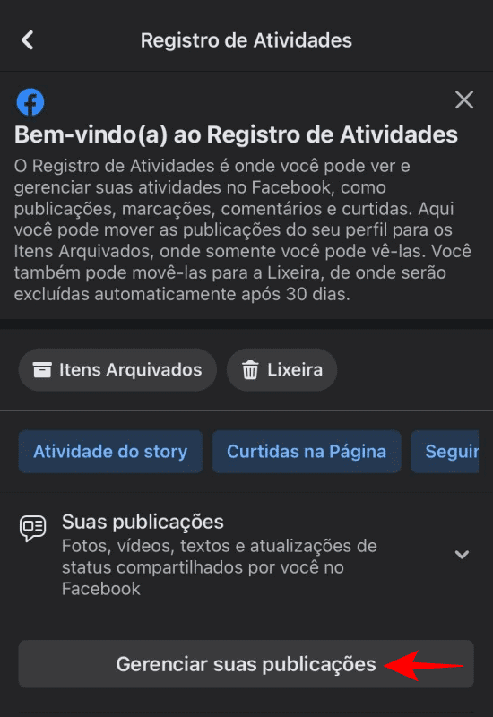 Deletar postagens no Facebook