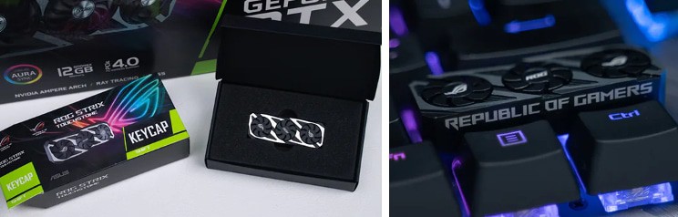 Asus ROG TouchStone na caixa e montado em um teclado