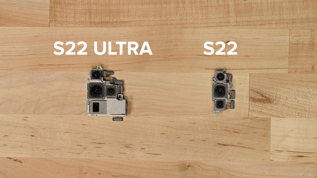 Módulos de câmera do Galaxy S22 Ultra e S22 (Imagem: divulgação/iFixit)