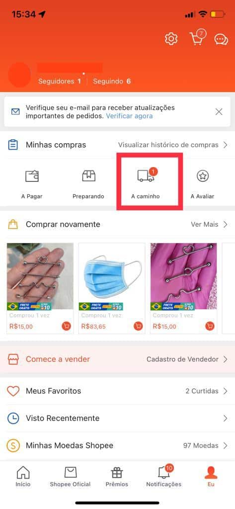 Como rastrear encomenda - Shopee