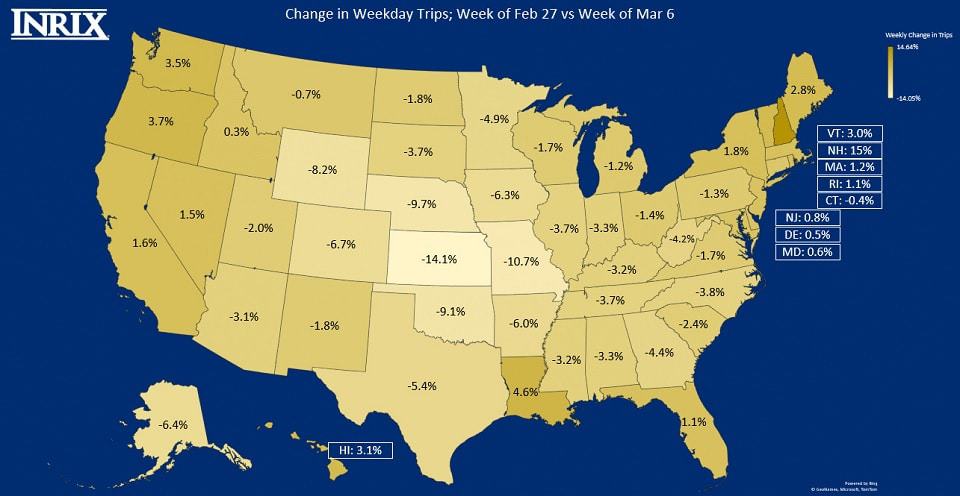 Redução de viagens de carro nos Estados Unidos