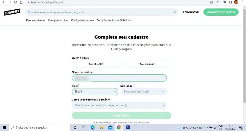 Tutorial de como baixar o Brainly - Passo 4