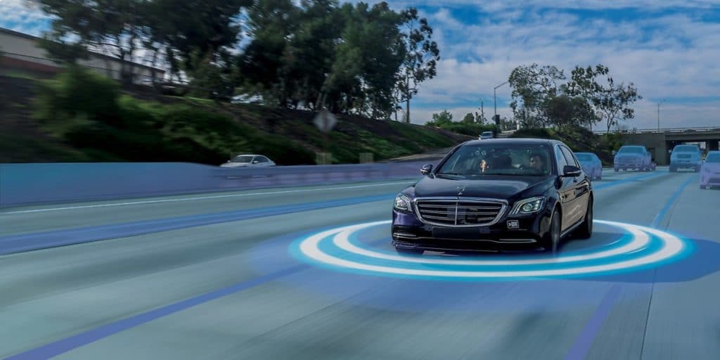 Ilustração do Drive Pilot da Mercedes-Benz, vinculando à direção autônoma condicional de Nível 3