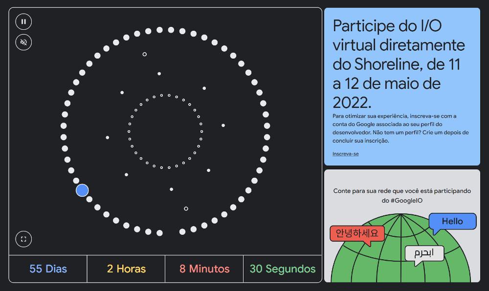 Site do Google I/O 2022 mostra contagem regressiva até o evento 