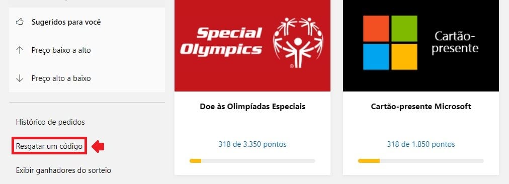 Como resgatar códigos para sua conta Microsoft Rewards - Passo 2