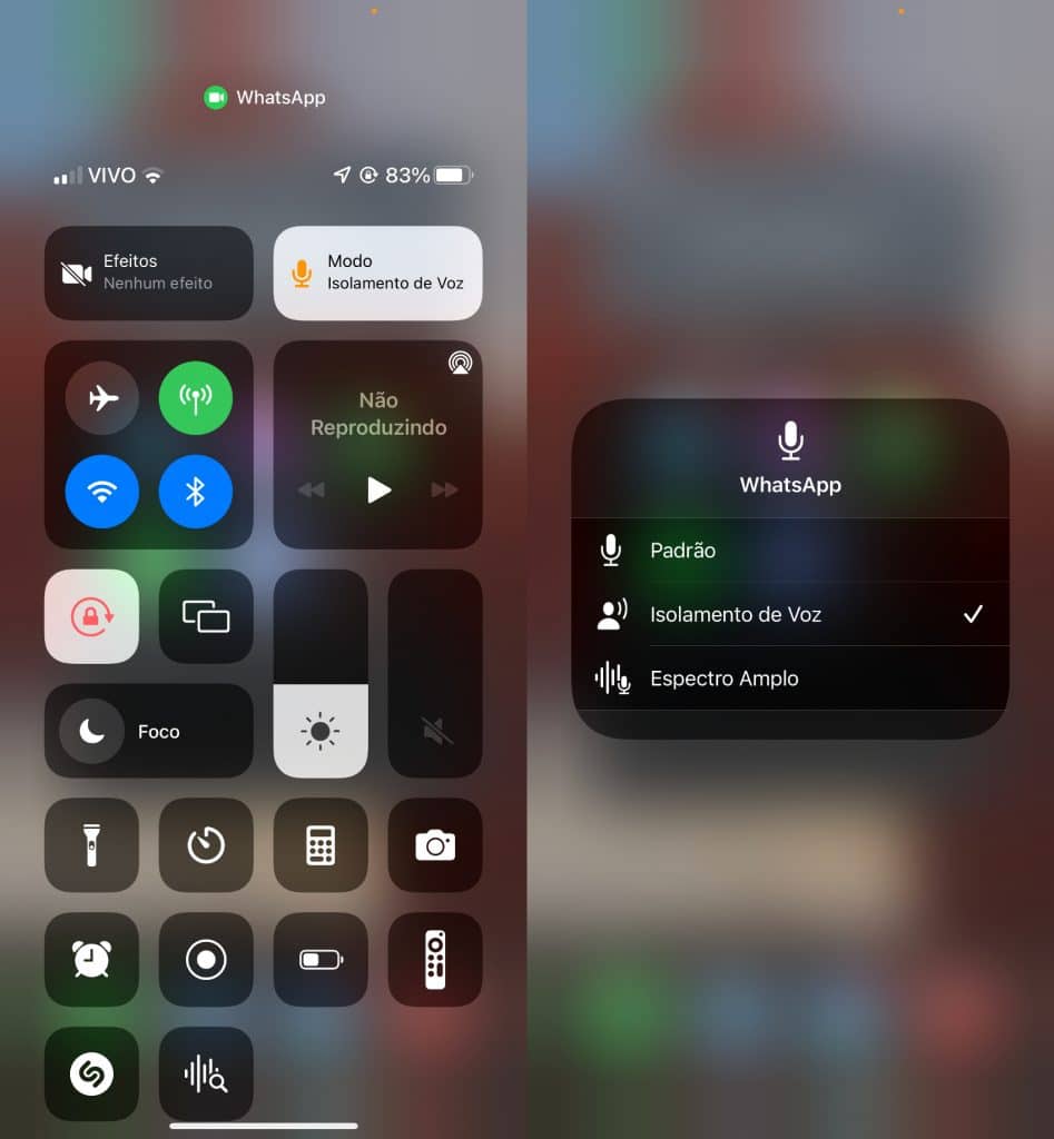 iPhone com iOS 15 e Isolamento de voz (Imagem: Reprodução)